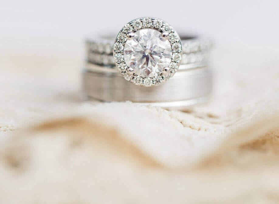 diamond engagement ring and white gold wedding ring stack